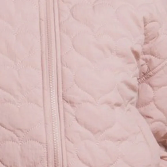 Cozy Blush Pink Heart Quilted Pockets Travel Bomber Jacket - Picture 4 of 6